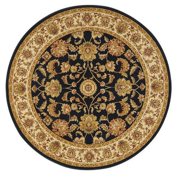 Kendra 3330 B Traditional Persian Classic Floral Vine Bordered Durable Easy-Care Low Profile Short Pile Navy Blue Round Rug-Melrose-Rug Love - The Most Loved Rug Store
